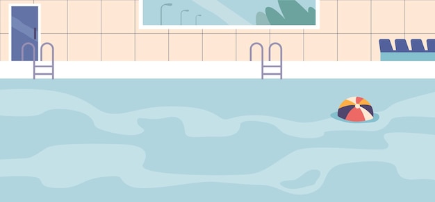 Schwimmbad bietet eine ruhige umgebung für entspannung und spaß wasseraktivitäten erfrischende oase für freizeit und bewegung leeres schwimmbad mit schwimmender kugel cartoon vektor-illustration