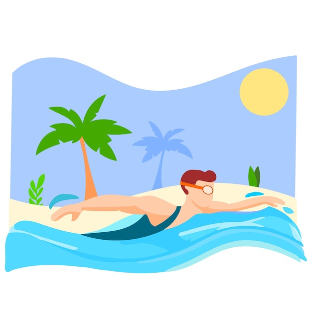 Schwimmen am Strand im Sommer Illustration