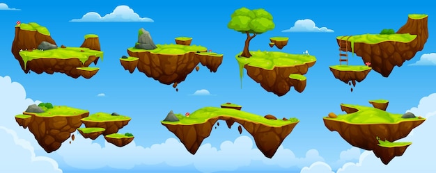 Schwimmende Insel-Spielplattformen und Arcade-Levels