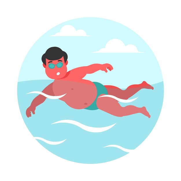 Vektor schwimmender mann im badeanzug vektorillustration im flachen stil