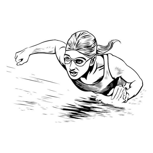 Vektor schwimmer im wasser skizze vektorgrafiken monochrome illustration