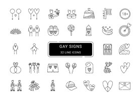 Schwule zeichen 32 linienvektorsymbole