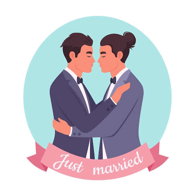 Schwules paar heiraten lgbt hochzeit zwei männer umarmen