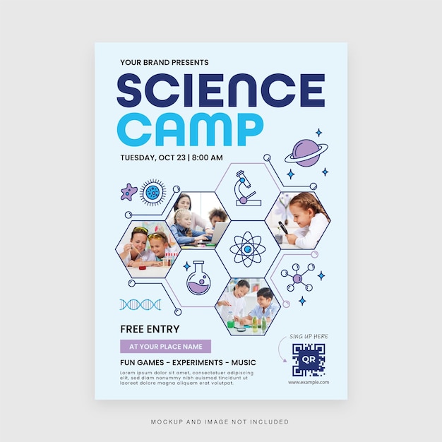 Vektor science camp für kinder flyer vorlage in vektor