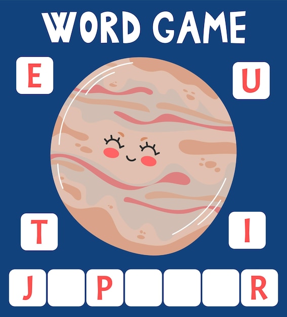 Scrabble-wortspiel, das in wörter mit text space-thema jupiter angeordnet ist