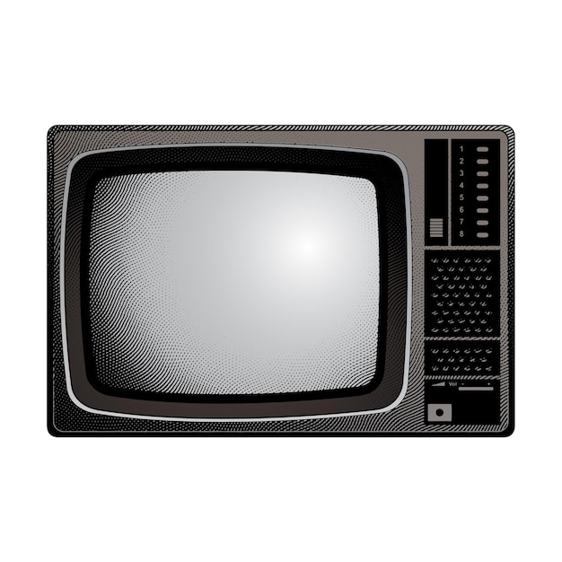 Scratchboard-gravierter CRT-Fernseher mit bunter Füllung