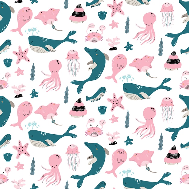 Sea animal seamless pattern