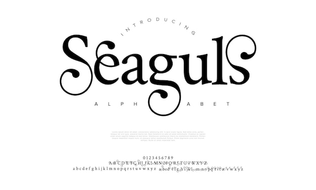 Vektor seaguls elegante luxus-abstrakte hochzeitsmode-logo-schriftart, alphabet. minimale klassische urbane schriftart