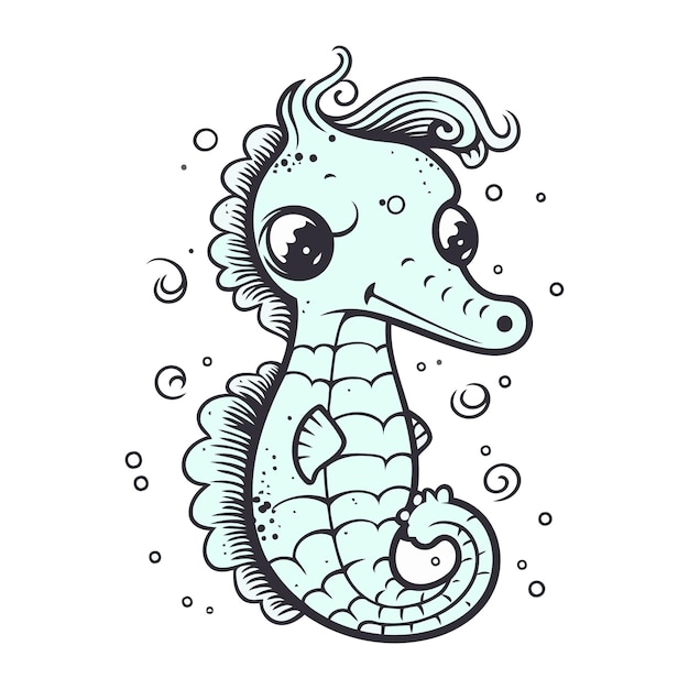 Seahorse handgezeichnete vektorillustration im doodle-stil