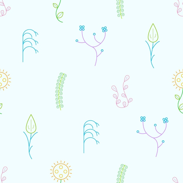 Seamless, Muster, Abstrakt, Elemente, Unterschiedliche, Pflanze, Botanischer, Vektor, Design, Stil, Hintergrund