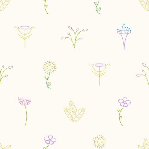 Seamless, Muster, Abstrakt, Elemente, Unterschiedliche, Pflanze, Botanischer, Vektor, Design, Stil, Hintergrund