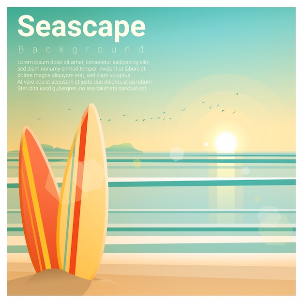 Seascape Hintergrund mit Surfbrettern am Strand