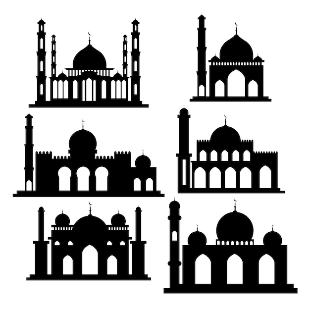 Vektor sechs arten von islamischen moscheen sillhoutte