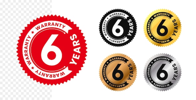 Sechs Jahre Garantie im Kreis Sechs Jahren Garantie Kreistext Rot Schwarz Gold Silber Bronze Vektor