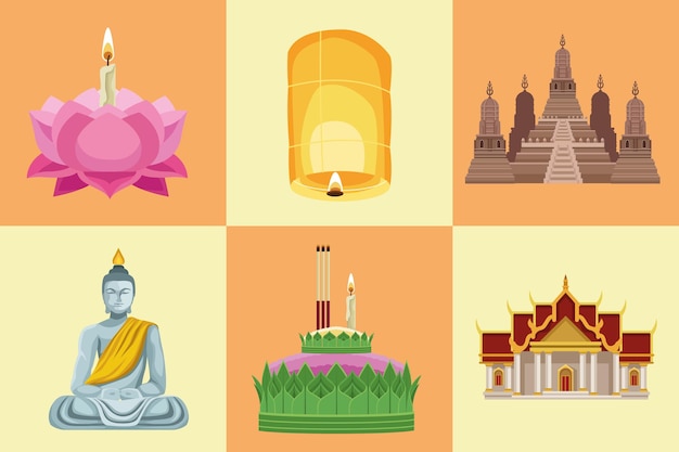 Sechs Loy-Krathong-Symbole