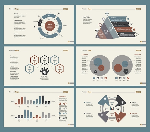 Sechs planungsdiagramme slide templates set