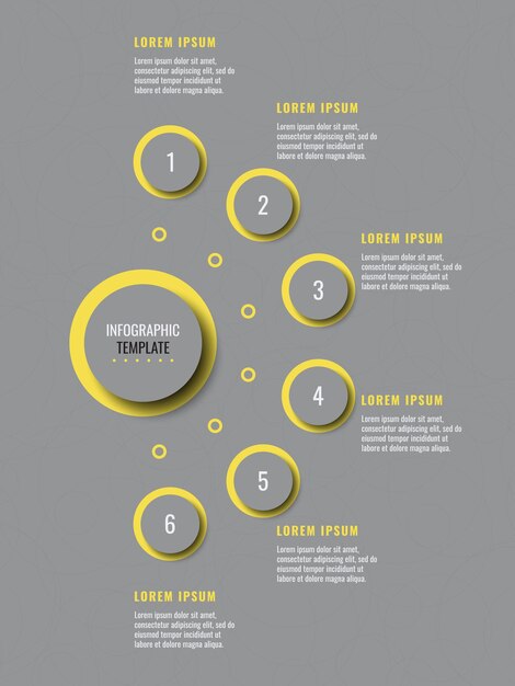 Sechs schritte vertikale infografik-vorlage auf grauem hintergrund moderne visualisierung von geschäftsdaten