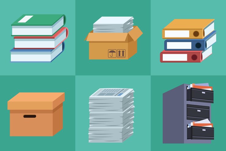 Vektor sechs set-icons für büropapiere