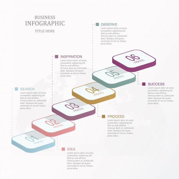 Sechs stufen der treppe infographik, option oder schritte.