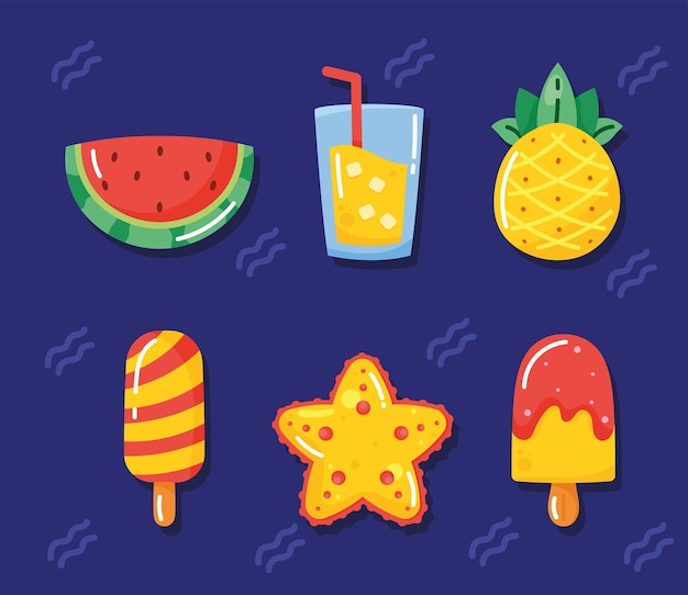 Sechs symbole für sommerferien