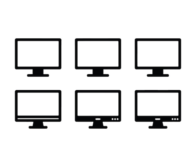 Sechs vereinfachte Computermonitore in einer Reihe