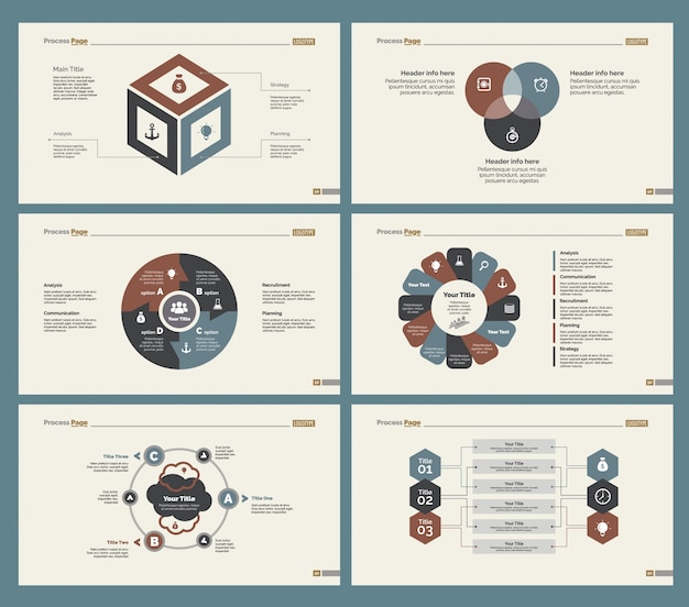Sechs Workflow-Folienvorlagen gesetzt