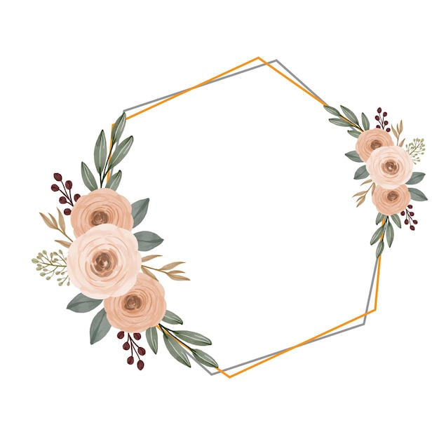 Sechseckrahmen mit Pfirsichrosenblumenstrauß für Hochzeitskarte