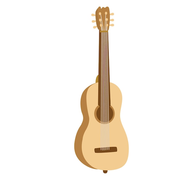 Sechssaitige Akustikgitarre handgezeichnete flache Illustration Saitenmusikinstrument
