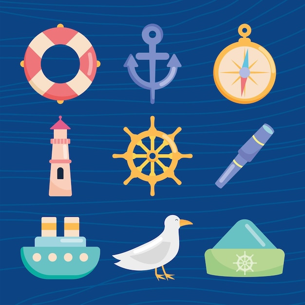Seemann und Meer-Icon-Set