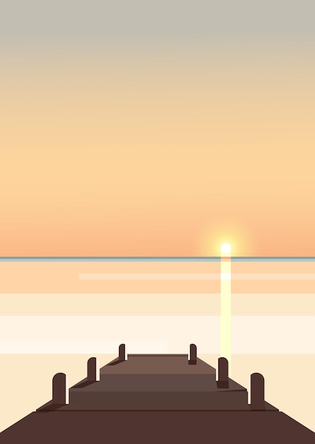 Seepier bei Sonnenuntergang. Naturlandschaft in vertikaler Ausrichtung.