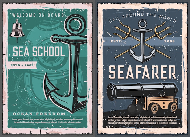 Seeschule, Marine nautische Vintage Plakate