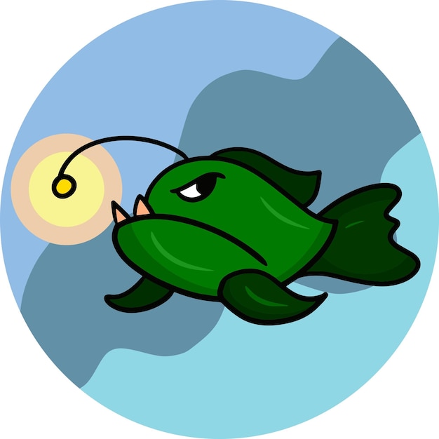 Vektor seeteufel räuberischer grüner fisch mit scharfen zähnen vektor-cartoon-illustration