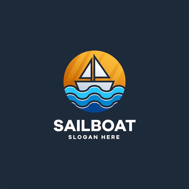 Segelboot gewelltes Abenteuer tropisches Logo