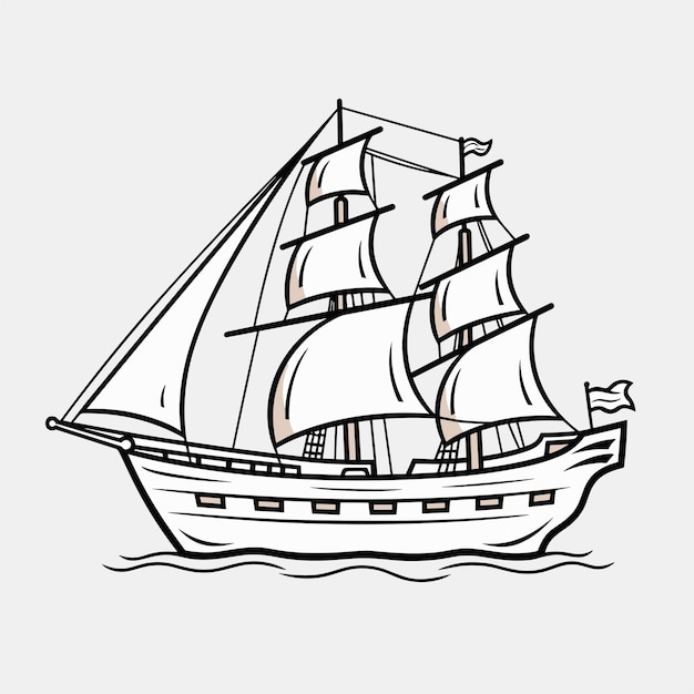 Segelboot-malseite, schwarz-weiß-vektorillustration