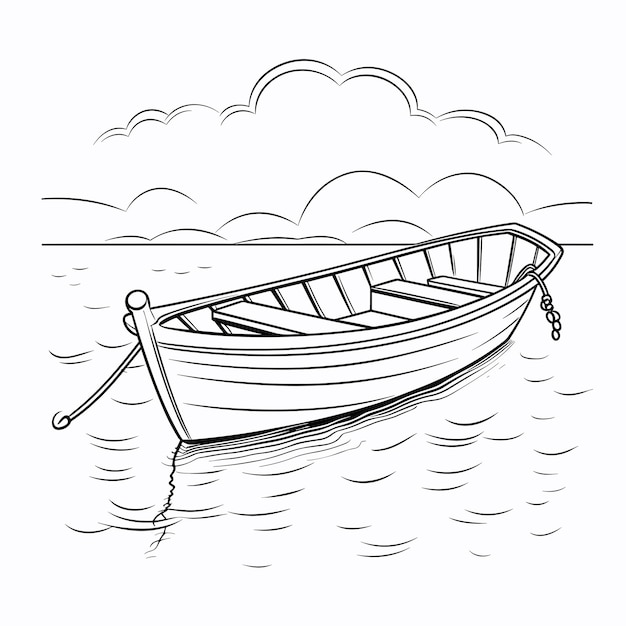 Segelboot-Malseite, Schwarz-Weiß-Vektorillustration