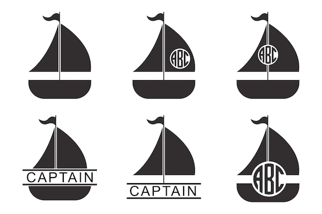 Segelboot-monogramm-rahmen-set illustration des bootssilhouetten-vektors