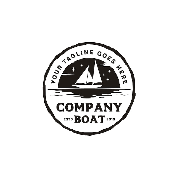 Segelboot-Schattenbild-rustikales Emblem Logo Design