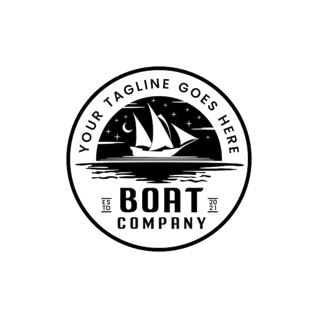 Segelboot Schiff Nacht Silhouette Stempel Logo Design