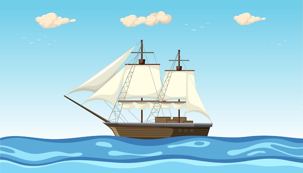 Segelboot schwimmt an einem schönen sonnigen Tag