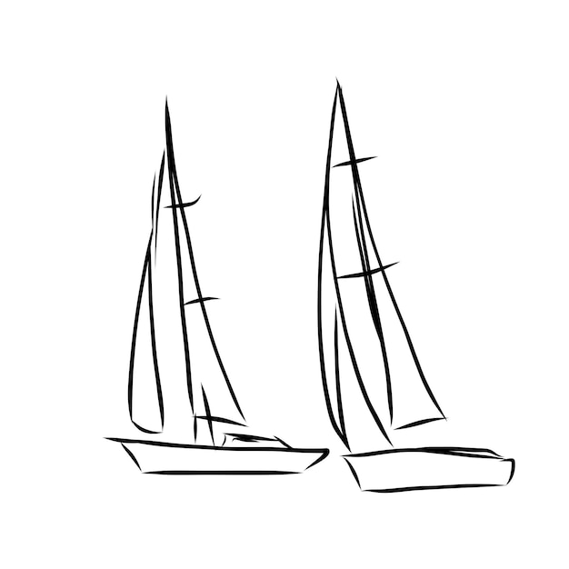 Segelschiff oder boot im ozean im tintenlinienstil. handskizzierte yacht. design mit meeresthema.