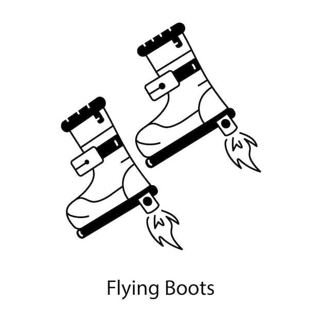 Vektor sehen sie sich das doodle-symbol von fliegenden stiefeln an