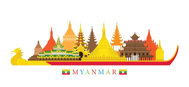 Vektor sehenswürdigkeiten der skyline von myanmar