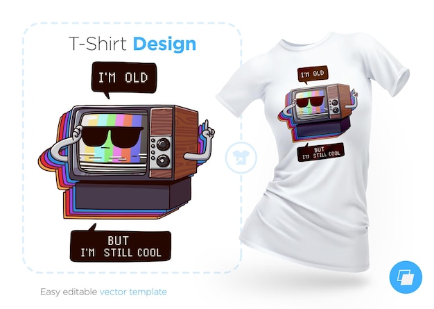 Sehr altes tv-t-shirt-design. drucken sie für kleidung, poster oder souvenirs. vektor-illustration