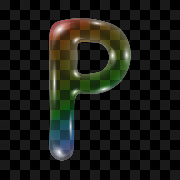 Seifenblase mit einem Regenbogen-Gradienten in Form des Buchstaben P auf durchsichtigem Hintergrund