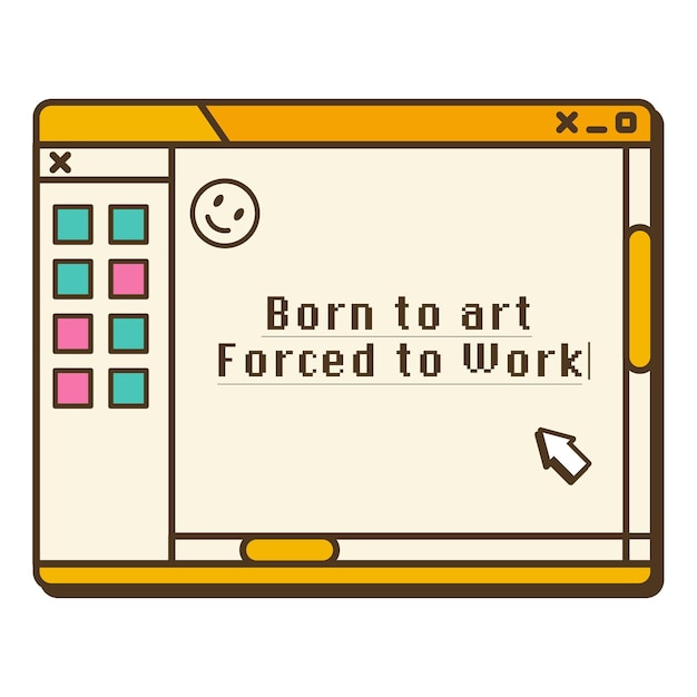 Sein Bild ist eine retrostyled Illustration eines Anwendungsdesigns, das einem oldschool Web-Browser-Fenster ähnelt