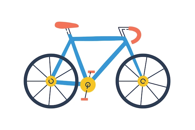 Seitenansicht des modernen bunten Stadtfahrrads. Farbiges Rennrad isoliert auf weißem Hintergrund. Heller Öko-Stadtverkehr. Einfache Vektorillustration im flachen Cartoon-Stil.