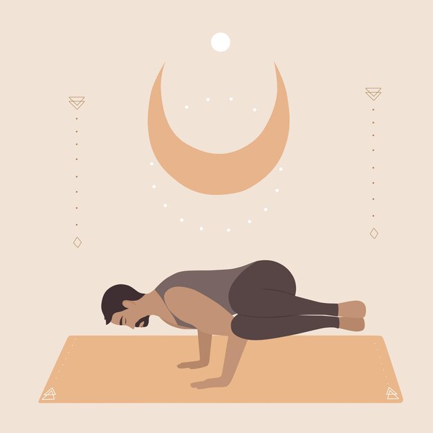 Seitenkranich- oder Krähenhaltung (Parsva Bakasana), ausgeführt von einem fitten asiatischen Mann.
