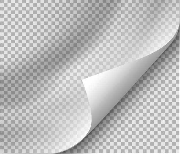 Seitenrolle mit Schatten auf leerem Blatt Papier für Werbung und Werbebotschaft einzeln auf transparentem Hintergrund