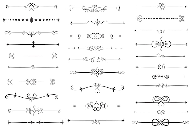 Seitenteiler und Designelemente Satz verschiedener einfacher schwarzer Teiler Design sortierter Teiler