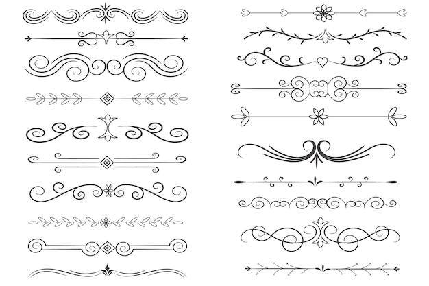 Seitenteiler und Designelemente Satz verschiedener einfacher schwarzer Teiler Design sortierter Teiler
